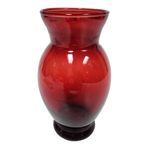 1940s Anchor Hocking Bud Vase Royal Ruby Red Depression Glass Art Deco 6.5" Tall